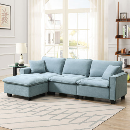 Modern Convertible Sectional L Shaped Reversible Couch Set With Free Pillows 4 Seat Suede Sleeper Sofa With Ottoman