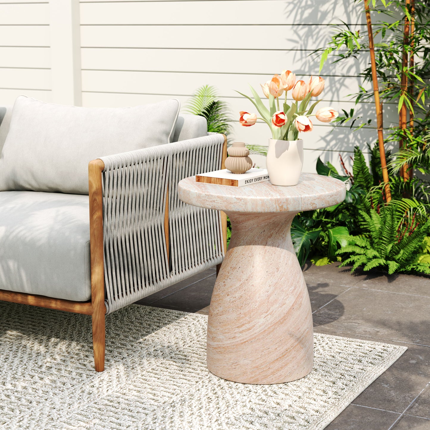 Outdoor / Indoor Travertine Side Table Lightweight