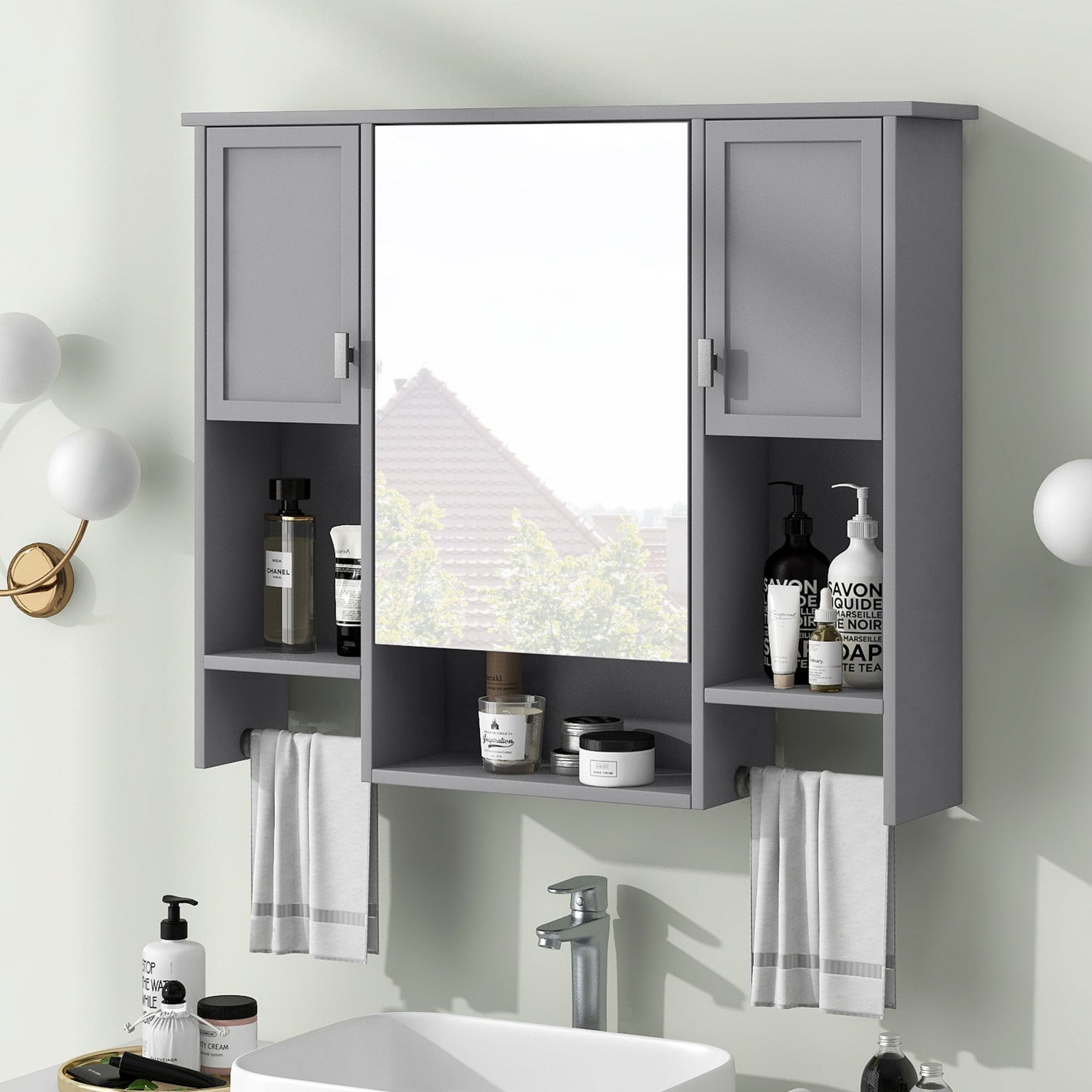 Wall Mounted Bathroom Storage Cabinet With Mirror, Medicine Cabinet With Towel Bar