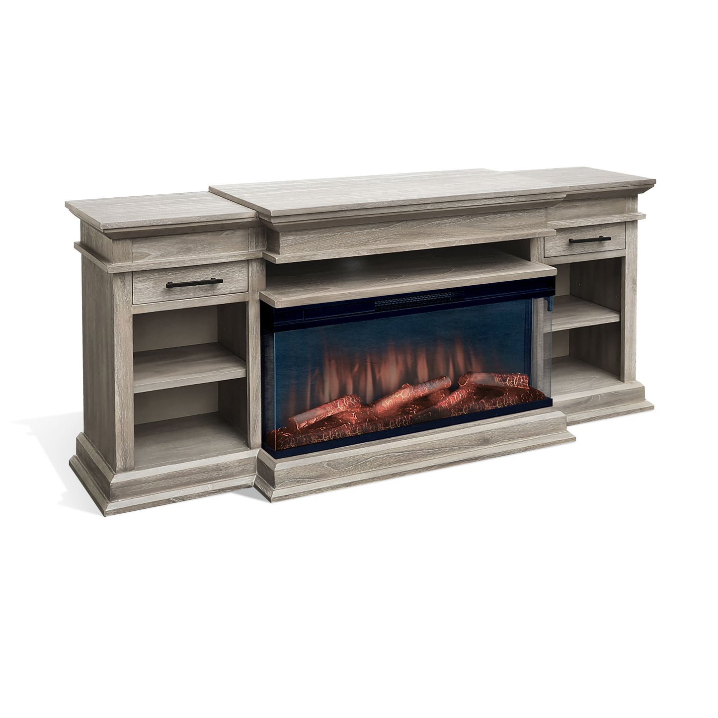 72" Media Console With Panoramic Electric Fireplace - Wheat