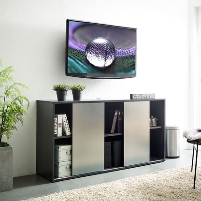 Metro - Contemporary TV Stand With 2 Shelves And Sliding Doors - Silver