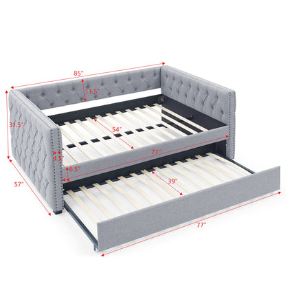 Inspired Upholstered Daybed With Trundle, Button Tufted