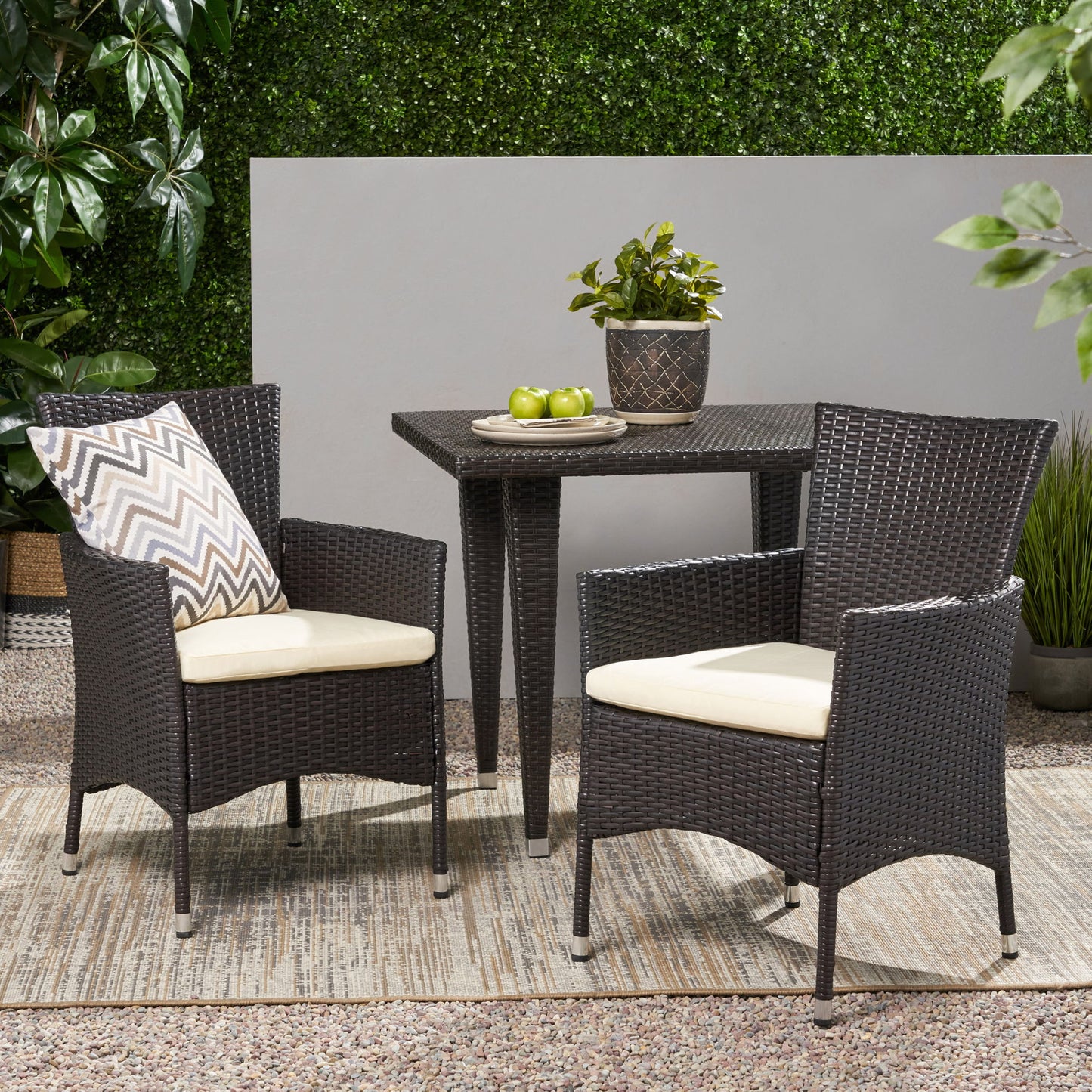 Clementine - Outdoor Wicker Dining Chairs Set With Water Resistant Cushions (Set of 2) - Brown Multi