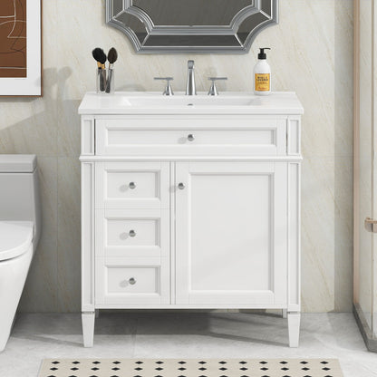Bathroom Vanity With Top Sink, Modern Bathroom Storage Cabinet With 2 Drawers And A Tip-Out Drawer
