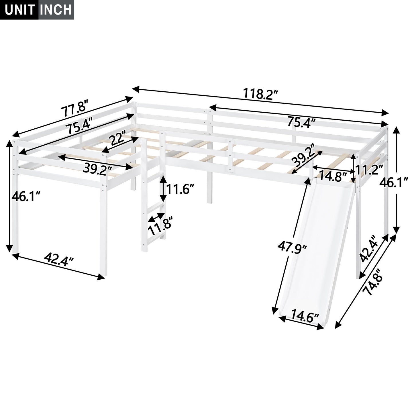 L Shaped Loft Bed With Ladder And Slide