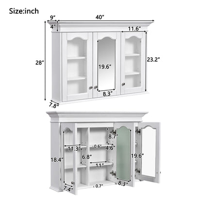 Medicine Cabinet With Mirror Door And Adjustable Shelves, Wall-Mounted Bathroom Storage Cabinet - White