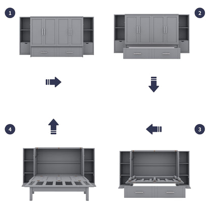 Murphy Bed With Shelves, Drawers And USB Ports