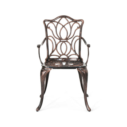 Outdoor Dining Chair With Floral Design And Curved Saber Legs (Set of 2) - Copper
