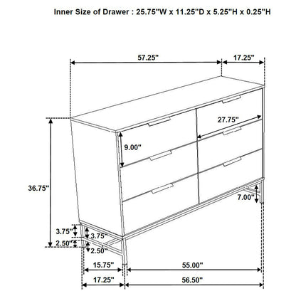 Taraval - 6 Drawer Bedroom Dresser - White