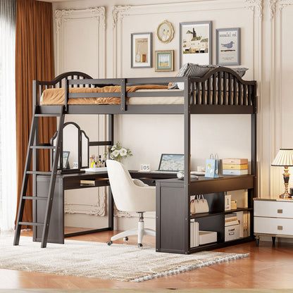 Loft Bed With Drawers, Cabinet, Shelves With Desk