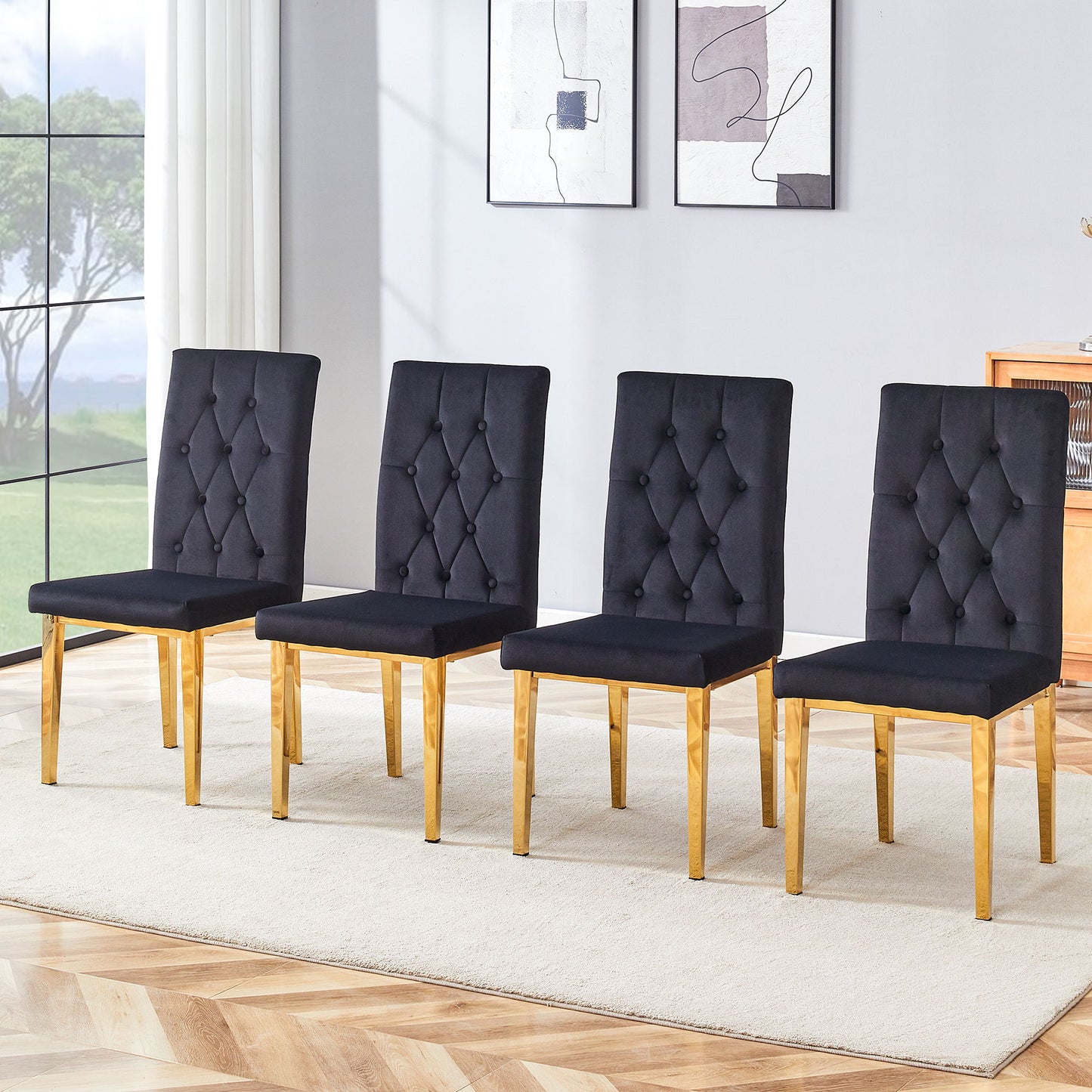 Vintage Style Armless Dining Chairs Set With Grid And Buckle Design
