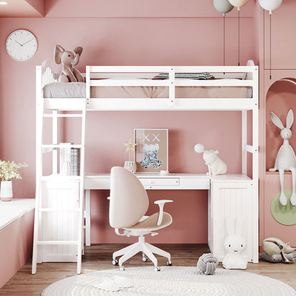 Loft Bed With Drawers, Cabinet, Shelves With Desk