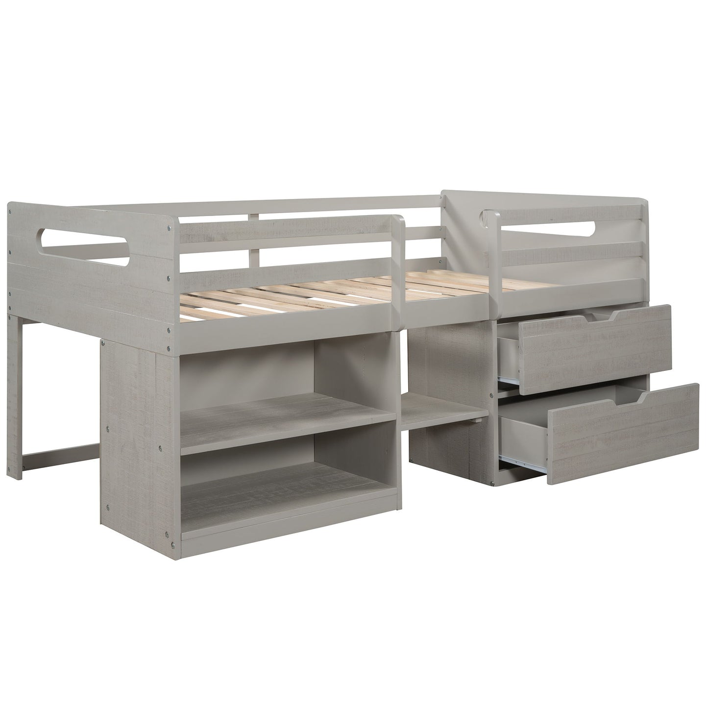 Loft Bed With Two Shelves And Two Drawers