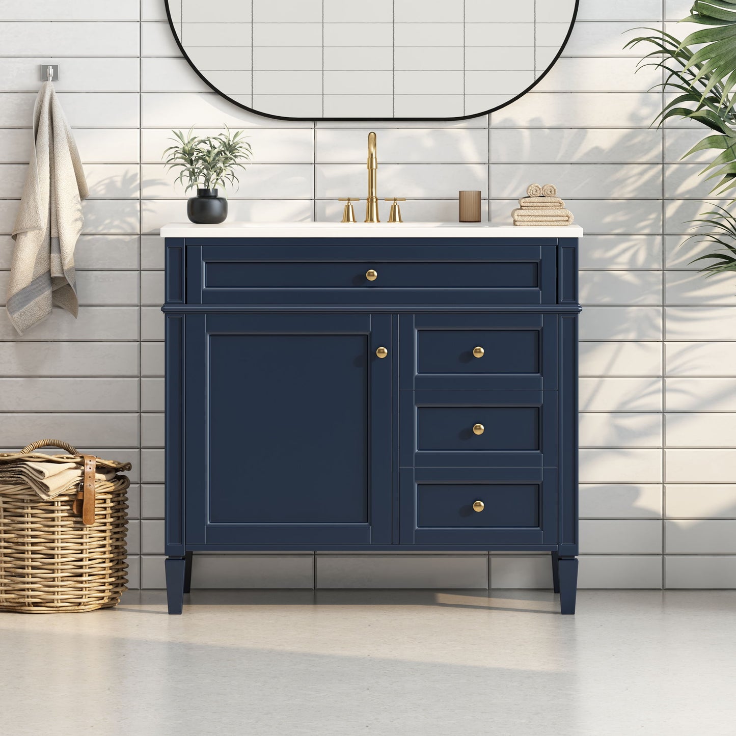 Bathroom Vanity & Top Sink, Modern Bathroom Storage Cabinet With 2 Drawers And A Tip-Out Drawer