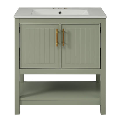 Elegant Bathroom Vanity With Ceramic Sink And Versatile Storage