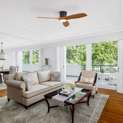 Smart Ceiling Fan With Remote Control, 3 Blades, Dimmable LED Light, Reversible DC Motor - Black