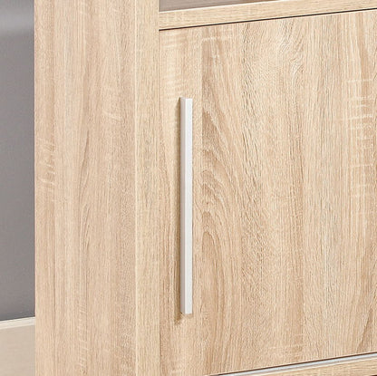 Sideboard Buffet Entry Cabinet Sliding Doors Metal Bar Handles Four Shelves