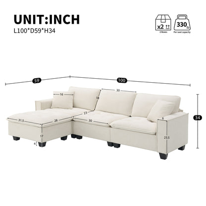 Modern Convertible Sectional L Shaped Reversible Couch Set With Free Pillows 4 Seat Suede Sleeper Sofa With Ottoman