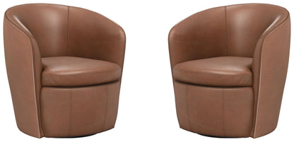 Barolo - 100% Italian Leather Swivel Club Chair (Set of 2)