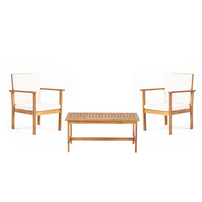 3 Piece Patio Set With Slatted Design, 2 Club Chairs And Coffee Table - Brown