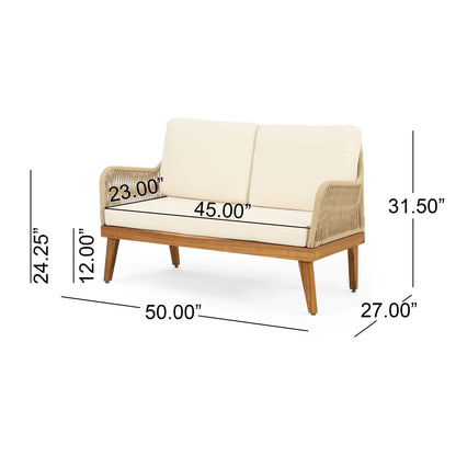 Hueber - Outdoor And Rope 4 Seater Chat Set With Cushions - Teak