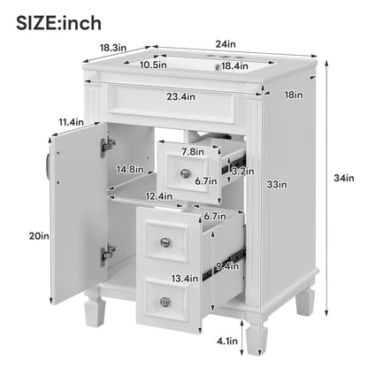 Bathroom Vanity With Sink, Compact Cabinet & 2 Drawers And Adjustable Shelf