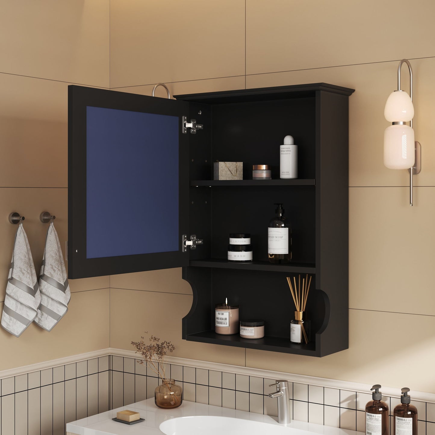 Wall Mounted Bathroom Storage Cabinet With Mirror, Soft Closing Hinges