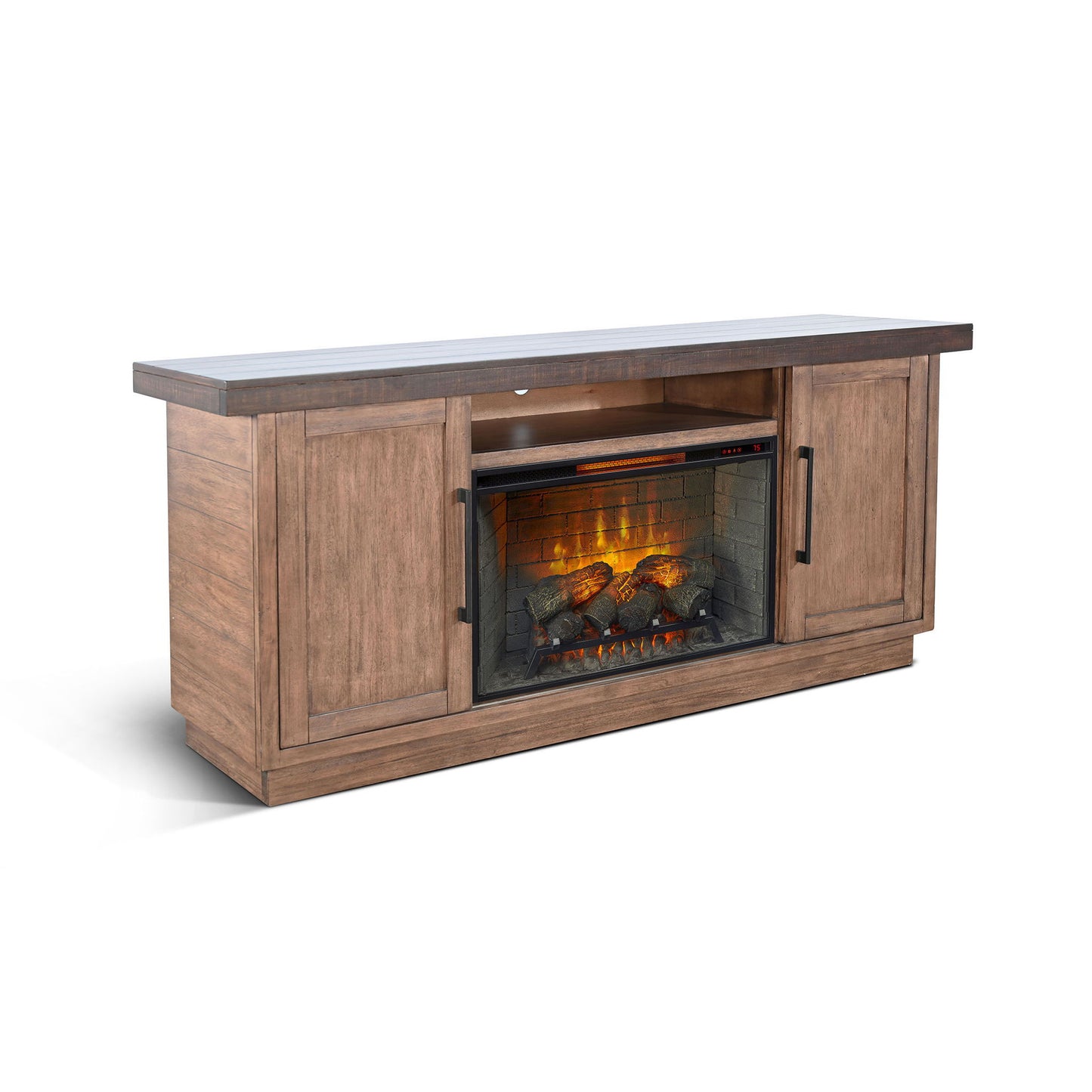 78" Media Console With Electric Fireplace - Tobacco Leaf / Buckskin