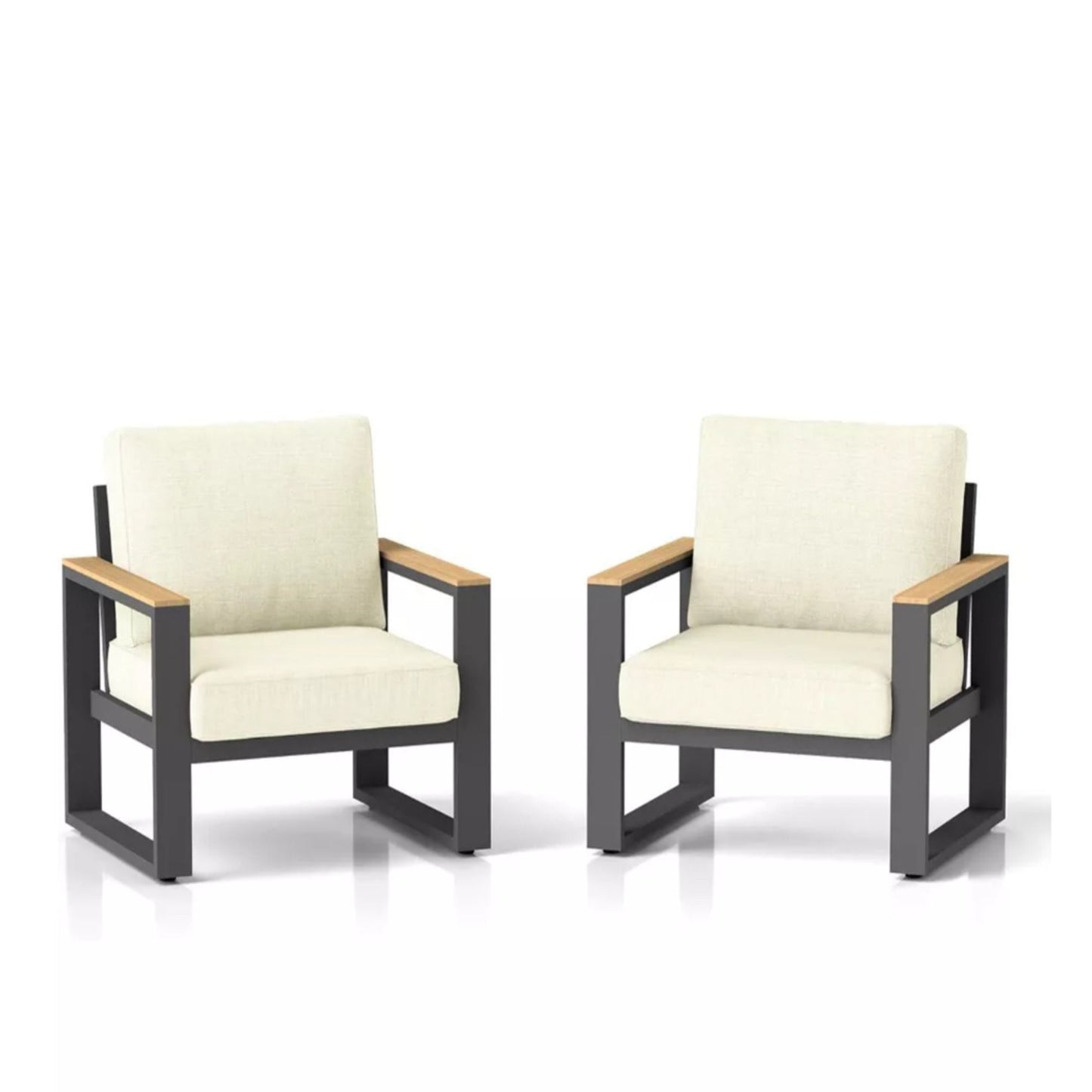 All-Weather Patio Armchairs With Thick Cushions (Set of 2)