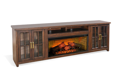 98" Media Console With Faux Crystals Electric Fireplace Insert