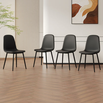 Modern Medieval Style Cushioned Side Chairs Set With Black Metal Legs For Kitchens