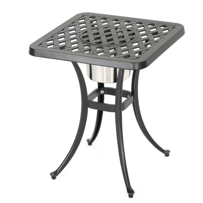 Outdoor Cast Aluminum Bistro Table With Ice Bucket - Black Copper