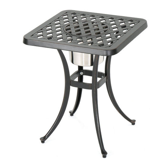 Outdoor Cast Aluminum Bistro Table With Ice Bucket - Black Copper