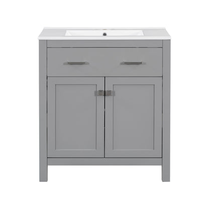 Bathroom Vanity With Ceramic Sink, Modern Single Bathroom Cabinet With 2 Doors And A Shelf, Soft Close Doors