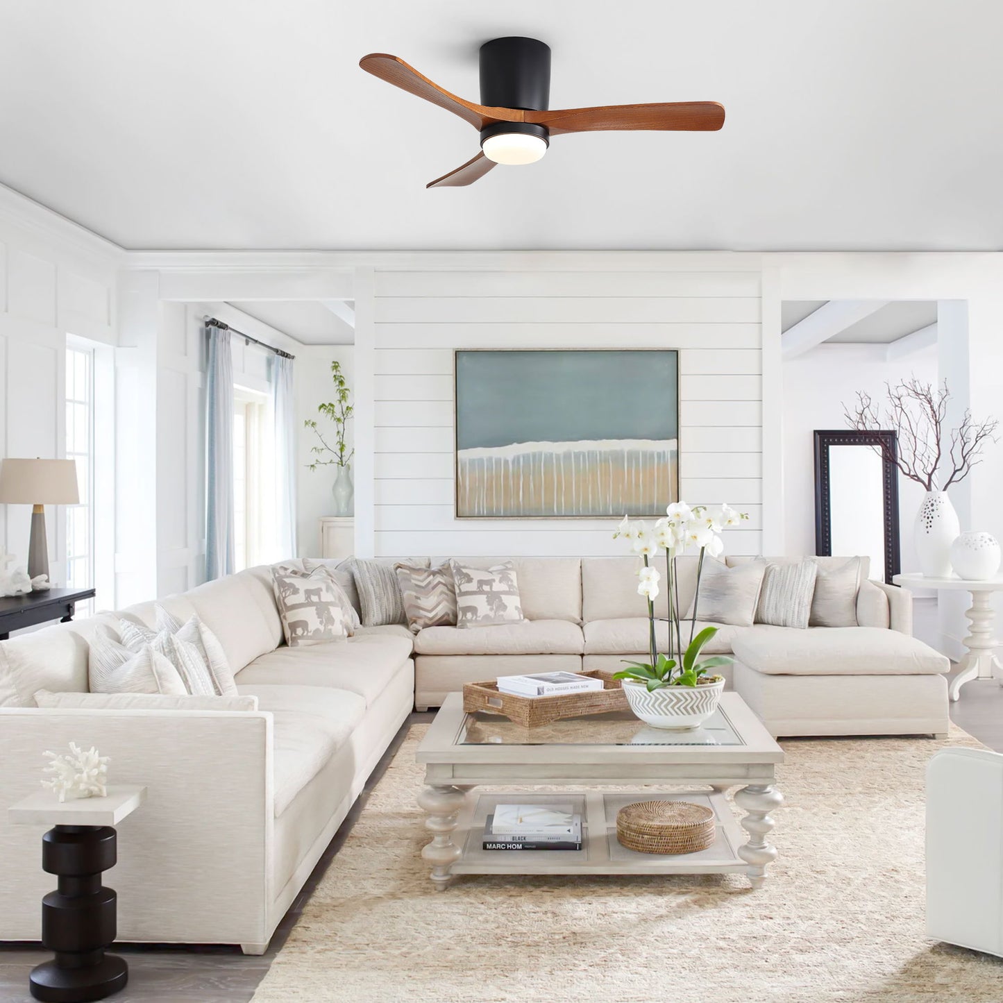 Ceiling Fan With Light, Dimmable 3 Color LED, 1 / 4 / 8H Timer, Silent For Bedroom - Matte Black