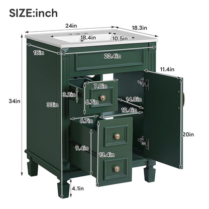 Bathroom Vanity With Sink, Compact Cabinet & 2 Drawers And Adjustable Shelf