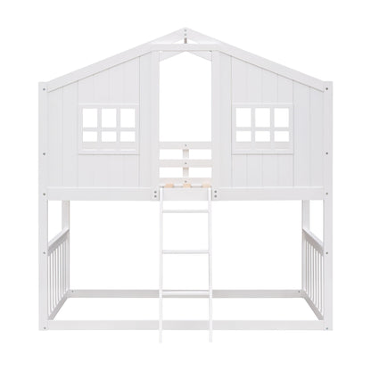 House Bunk Bed With Ladder, Wood Bed