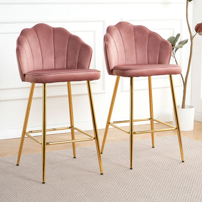 Elegant Shell Shape Velvet Bar Chair (Set of 2)