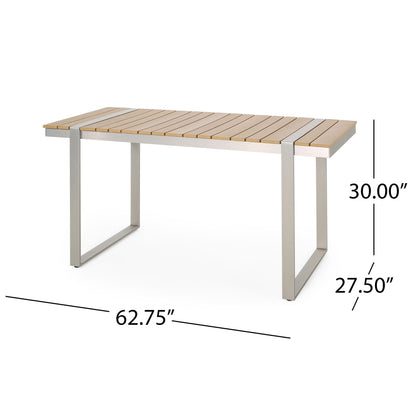 Modern Outdoor Dining Table With Aluminum Frame And Faux Wood Slats