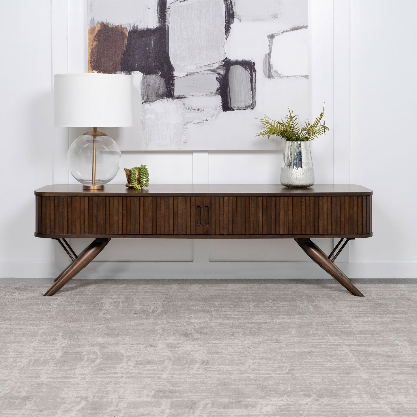 Stewart - TV Stand With Sliding Doors - Walnut