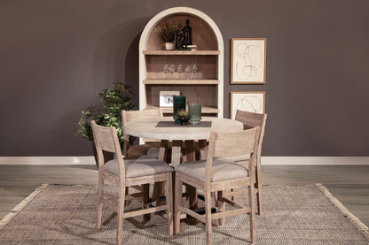 Rowan - 5 Piece Round Counter Dining Set (Table, 4 Stools) - Light Gray / Wheat