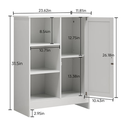 Classic Freestanding Bathroom And Kitchen Storage Cabinet With Adjustable Shelves - White