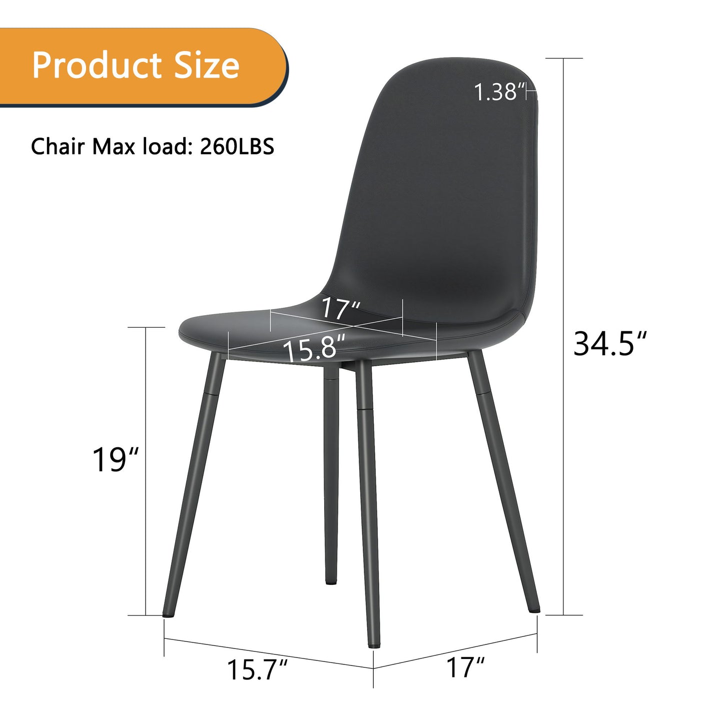 Modern Medieval Style Cushioned Side Chairs Set With Black Metal Legs For Kitchens