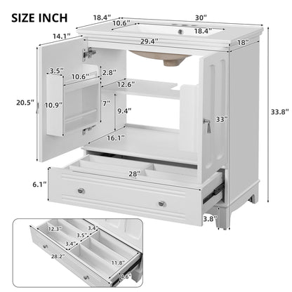Bathroom Vanity With Sink, Cabinet With Adjustable Shelf And Drawer Divider