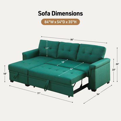 Lucca - Linen Reversible Sleeper Sectional Sofa With Storage Chaise