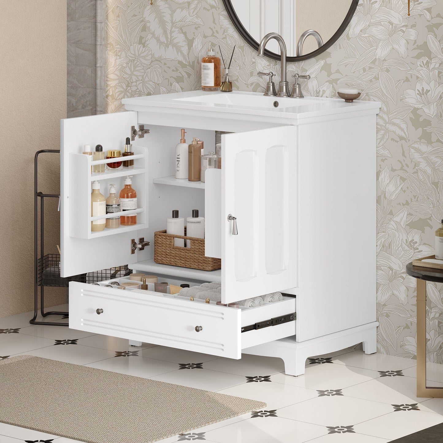 Bathroom Vanity With Sink, Cabinet With Adjustable Shelf And Drawer Divider