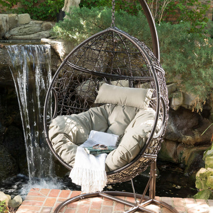 Kylie - Boho Style Hanging Basket Chair Rattan With Water Resistant Cushions