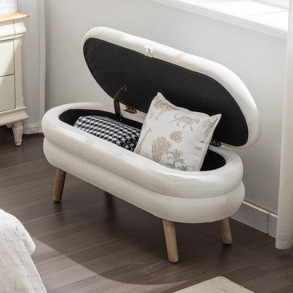 Velvet Fabric Storage Bench With Wood Legs