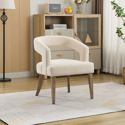 Wide Modern Barrel Open Back Upholstered Accent Chair With Weathered Solid Wood Legs