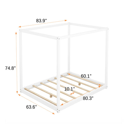 Wood Canopy Platform Bed With Support Legs And Airflow Slats